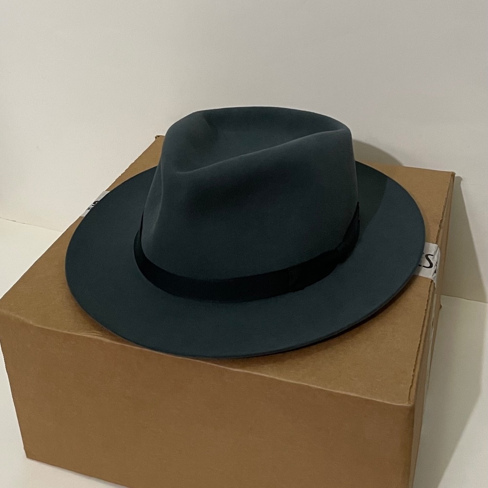 Biltmore Handmade For Belfry Rhodes Open Crown Fur Felt Fedora Blue Gray Size L